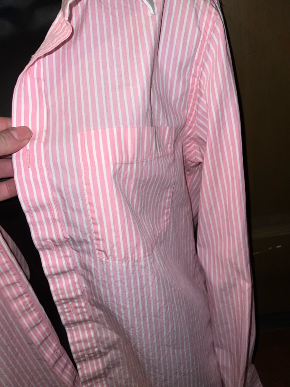 Pink White Preppy Chic Pinstripe Academia Casual Button Up Collar Shirt Size M - Picture 8 of 14